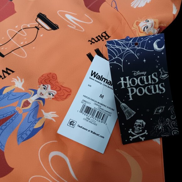Disney Orange Hocus Pocus pattern woman's scrubs top, size Medium, 2 pockets - Picture 2 of 6